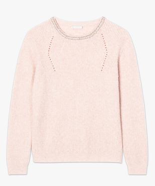 Pull en maille avec perles et strass brodés sur le col pour femme vue4 - GEMO(FEMME PAP) - GEMO
