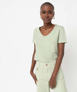 Tee-shirt à manches courtes avec col V roulotté femme vue1 - GEMO(FEMME PAP) - GEMO