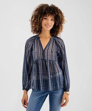 Blouse imprimée en voile avec empiècement froncé femme vue1 - GEMO(FEMME PAP) - GEMO
