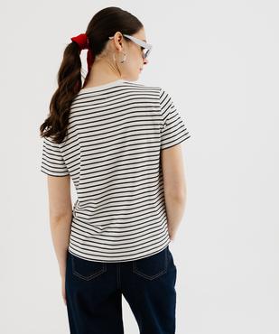 Tee-shirt manches courtes et col rond rayé en coton résistant femme vue3 - GEMO(FEMME PAP) - GEMO