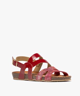 Sandales plates avec brides en cuir scintillantes et vernies femme vue3 - PIU NATURA - GEMO