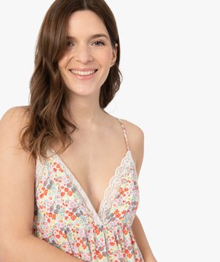 Nuisette femme longue à motifs fleuris vue2 - GEMO(HOMWR FEM) - GEMO