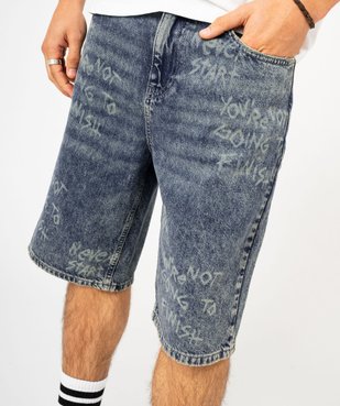 Bermuda en jean avec inscriptions homme vue3 - GEMO (HOMME) - GEMO