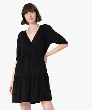 Robe femme en maille à volants et manches courtes vue1 - GEMO(FEMME PAP) - GEMO
