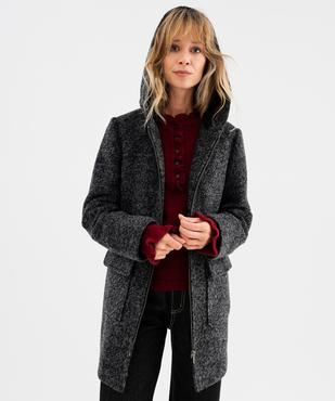 Manteau droit zippé en laine à capuche fourrée femme vue1 - GEMO(FEMME PAP) - GEMO
