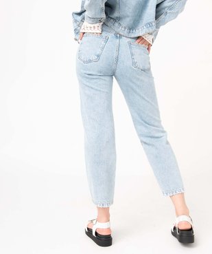 Jean coupe droite à taille haute en denim délavé avec broderie femme vue3 - GEMO(FEMME PAP) - GEMO