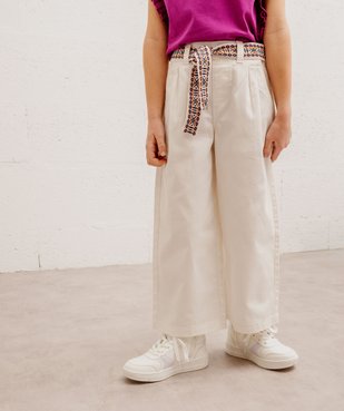 Pantalon large en coton avec ceinture brodée fille vue1 - GEMO 4G FILLE - GEMO