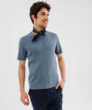Tee-shirt manches courtes en maille côtelée homme vue2 - GEMO 4G HOMME - GEMO