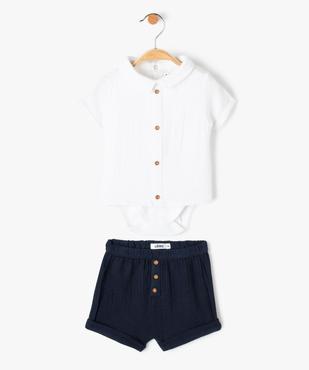 Ensemble bébé garçon 2 pièces : body chemise + short en gaze de coton vue1 - GEMO(BB COUCHE) - GEMO