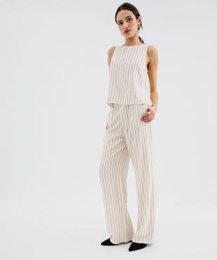 Blouse sans manches unie en viscose et lin à rayures femme vue5 - GEMO 4G FEMME - GEMO
