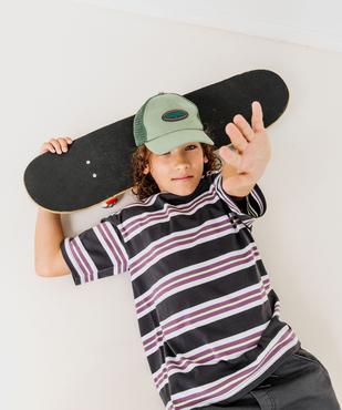 Tee-shirt manches courtes à rayures et logo skate garçon vue1 - GEMO (JUNIOR) - GEMO