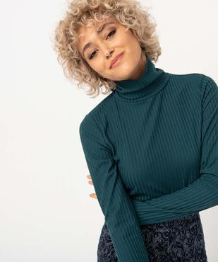 Tee-shirt femme en maille côtelée manches longues et col montant vue2 - GEMO 4G FEMME - GEMO