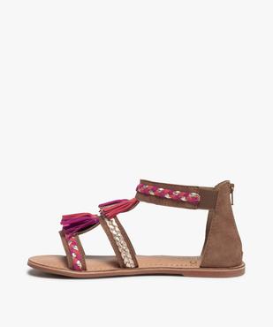 Sandales fille zippées à brides et pompons en cuir  vue3 - GEMO (ENFANT) - GEMO