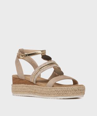 Sandales compensées à semelle plateforme en corde et détails bijoux dorés femme vue2 - VALENTINA BALDA - GEMO