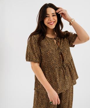Blouse fluide en maille gaufrée à motif léopard femme grande taille vue1 - GEMO 4G GT - GEMO