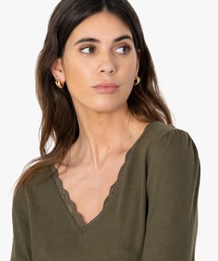 Tee-shirt femme en maille à col V en dentelle vue2 - GEMO(FEMME PAP) - GEMO