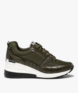 Baskets femme unies et compensées à lacets imitation croco vue1 - GEMO (SPORTSWR) - GEMO