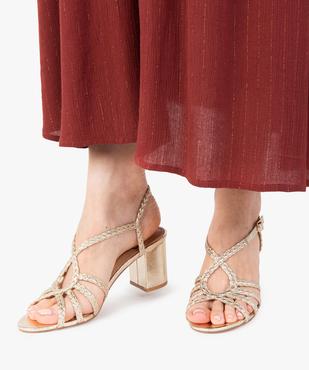 Sandales femme à talon et brides tressées brillantes vue1 - GEMO(URBAIN) - GEMO