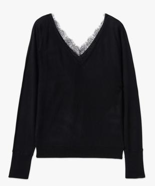 Pull femme en maille fine avec double col V bordé de dentelle vue4 - GEMO 4G FEMME - GEMO