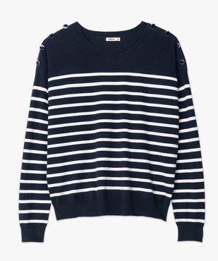 Pull femme rayé avec boutons sur les épaules vue4 - GEMO(FEMME PAP) - GEMO