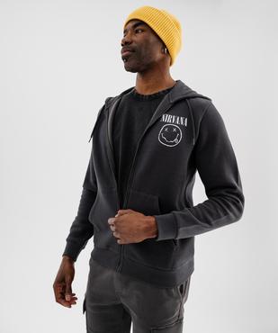 Sweat zippé à capuche avec motif poitrine et dos homme - Nirvana vue1 - NIRVANA - GEMO