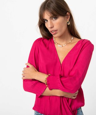 Blouse femme cache-cœur en satin imprimé ton sur ton vue2 - GEMO(FEMME PAP) - GEMO