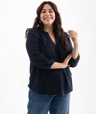 Blouse manches 3/4 en maille ajourée femme grande taille vue1 - GEMO 4G GT - GEMO