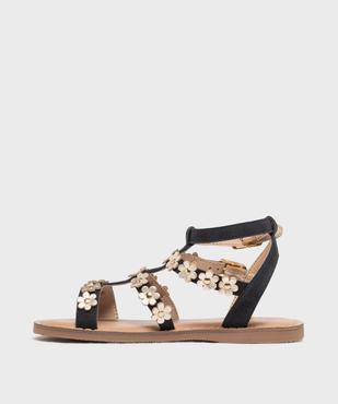 Sandales spartiates en cuir suédé et fleurs dorées fille - Lovely Wings vue3 - LOVELY WINGS GEMO FOR GOOD - GEMO