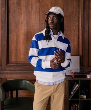 Sweat en molleton bouclette rayé à col polo homme vue1 - GEMO 4G HOMME - GEMO