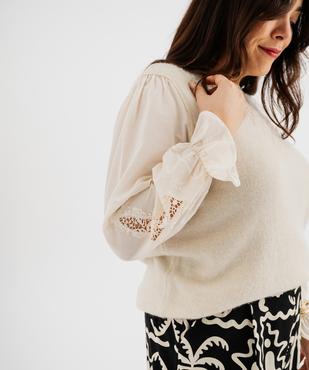 Pull avec manches en coton brodées femme grande taille vue3 - GEMO (G TAILLE) - GEMO