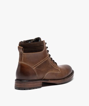 Boots homme en cuir grainé uni avec intérieur doublé  vue4 - GEMO (CASUAL) - GEMO
