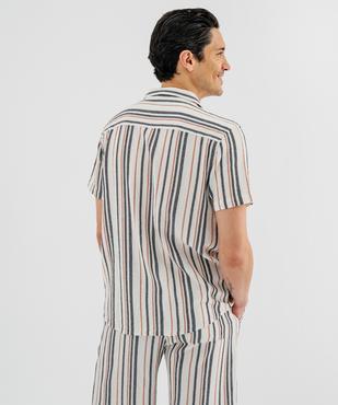 Chemise manches courtes col cubain en textile de coton tissé rayé homme vue4 - GEMO 4G HOMME - GEMO