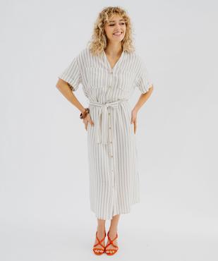 Robe chemise à manches courtes à rayures femme vue1 - GEMO 4G FEMME - GEMO