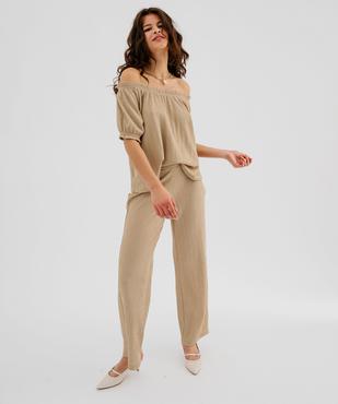 Pantalon large en maille texturée et extensible femme vue4 - GEMO(FEMME PAP) - GEMO
