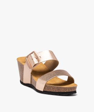 Mules femme compensées à larges brides en cuir vue2 - GEMO 4G FEMME - GEMO