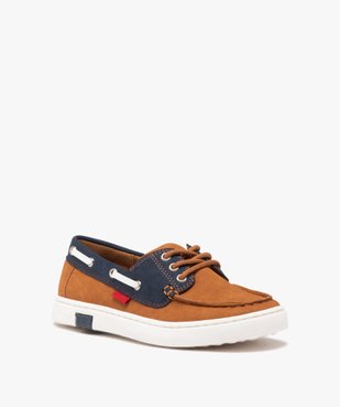 Chaussures bateau garçon en suédine et à lacets passants vue2 - GEMO 4G GARCON - GEMO