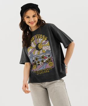Tee-shirt oversize avec motif « Good vibes » femme vue1 - GEMO(FEMME PAP) - GEMO