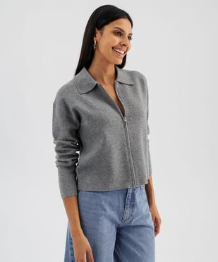 Cardigan zippé coupe courte femme vue1 - GEMO 4G FEMME - GEMO