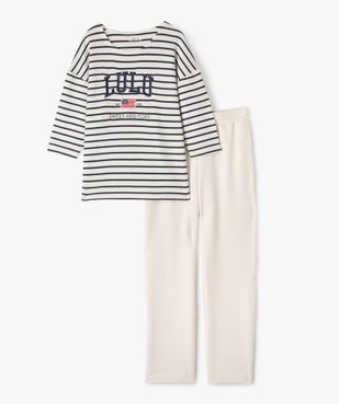 Pyjama en maille avec haut rayé femme - LuluCastagnette vue2 - LULUCASTAGNETTE - GEMO