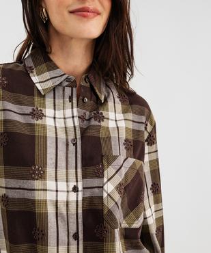 Chemise à carreaux et motifs brodés ajourés femme vue1 - GEMO(FEMME PAP) - GEMO