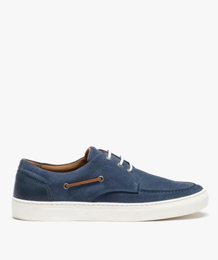 Chaussures bateau homme dessus en cuir uni à semelle contrastante - Taneo vue1 - TANEO - GEMO