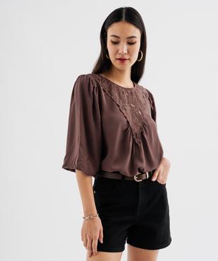 Blouse manches 3/4 avec empiècement brodé femme vue1 - GEMO(FEMME PAP) - GEMO