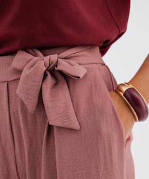Pantalon large et fluide à taille élastiquée et liens à nouer femme vue2 - GEMO 4G FEMME - GEMO