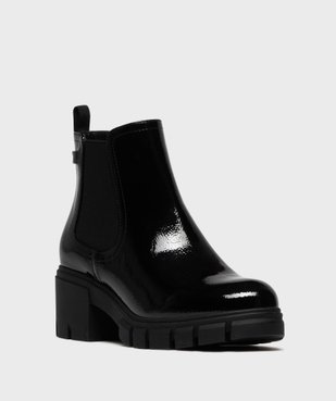 Boots femme vernies à talon carré et semelle crantée dessus verni vue8 - 5 MILES - GEMO