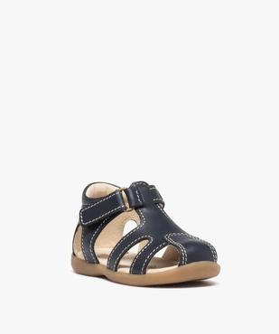 Sandales bébé garçon unies en cuir et fermeture à scratch vue2 - GEMO(BEBE DEBT) - GEMO