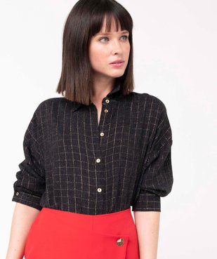 Chemise femme à carreaux en fil pailleté manches 3/4 vue2 - GEMO(FEMME PAP) - GEMO