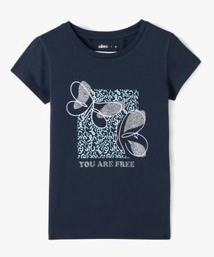 Tee-shirt fille à manches courtes à motif pailleté vue1 - GEMO (ENFANT) - GEMO