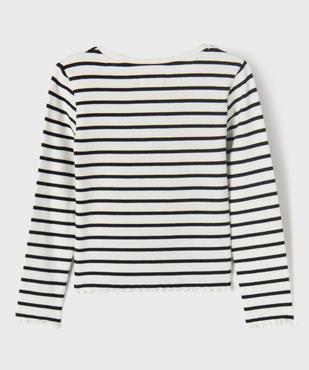 Tee-shirt manches longues à rayures et finition roulottée fille vue3 - GEMO 4G FILLE - GEMO