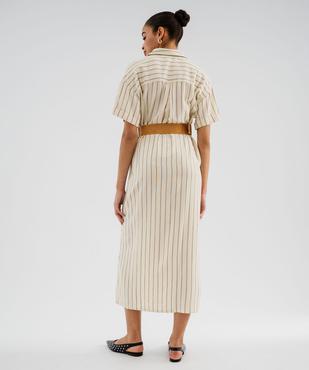 Robe chemise longue en viscose et lin rayé femme - LuluCastagnette vue3 - LULUCASTAGNETTE - GEMO