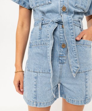 Combishort en jean look saharienne femme - LuluCastagnette vue6 - LULUCASTAGNETTE - GEMO